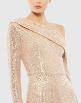 Gold Sequined Drop Shoulder Long Sleeve Jumpsuit